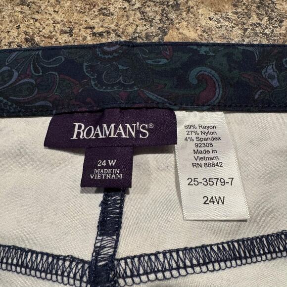 Roamans Pants Paisley Dark Floral Cottage Boho Retro Preppy Academia Artsy 24W - Picture 2 of 3